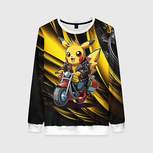 Женский свитшот Пикачу на красном мотоцикле / 3D-Белый – фото 1