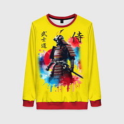 Свитшот женский Японский самурай - акварель Япония, цвет: 3D-красный