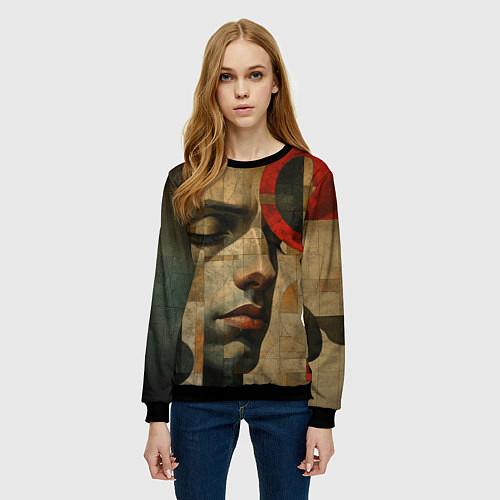 Женский свитшот Мужское лицо в перспективе / 3D-Черный – фото 3