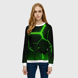 Свитшот женский Темные зеленые неоновые плиты в разломе, цвет: 3D-белый — фото 2