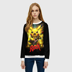 Свитшот женский Пикачу рок звезда с электрогитарой, цвет: 3D-белый — фото 2