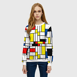 Свитшот женский Геометрия цветных прямоугольников Пит Мондриан, цвет: 3D-белый — фото 2