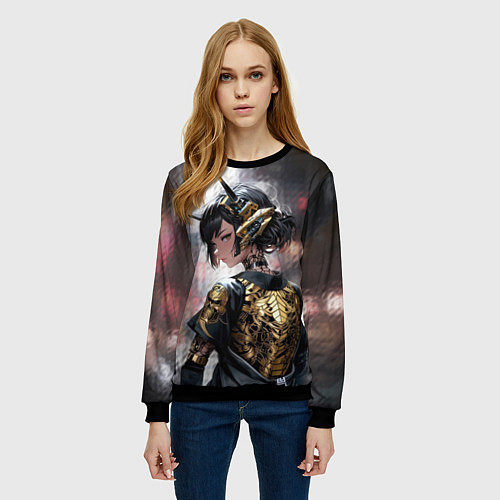 Женский свитшот Девушка-андроид в золотых одеяниях / 3D-Черный – фото 3