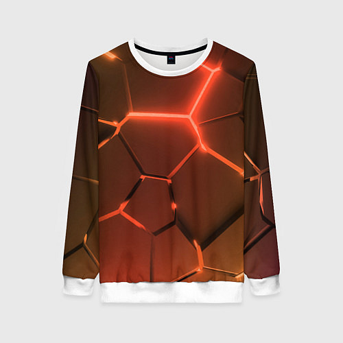 Женский свитшот Оранжевые неоновые плиты в разломе / 3D-Белый – фото 1