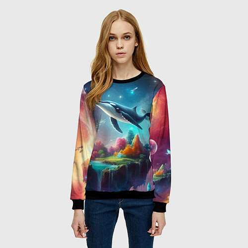 Женский свитшот Космический кит - нейросеть / 3D-Черный – фото 3