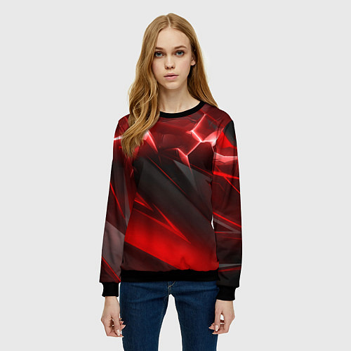 Женский свитшот Яркая красная объемная абстракция / 3D-Черный – фото 3