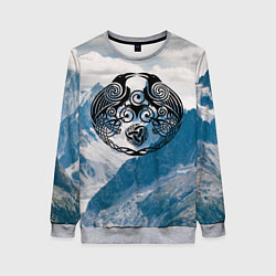 Свитшот женский Вороны одина с символикой рог одина, цвет: 3D-меланж