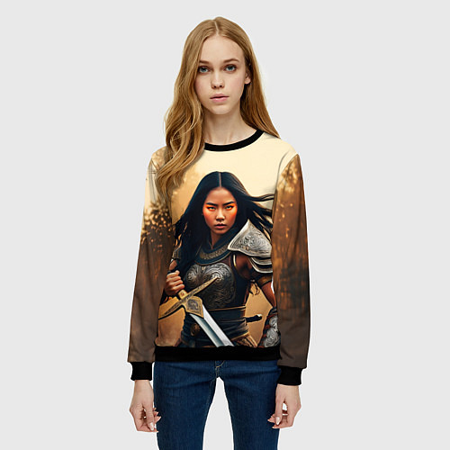 Женский свитшот Девушка самурай / 3D-Черный – фото 3