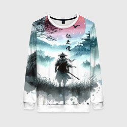 Свитшот женский Japanese samurai - ghost of Tsushima, цвет: 3D-белый
