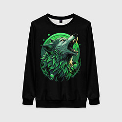 Свитшот женский Неоновая голова волка, цвет: 3D-черный