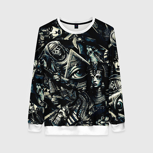 Женский свитшот Глаз в пирамиде и Египетские Божества / 3D-Белый – фото 1