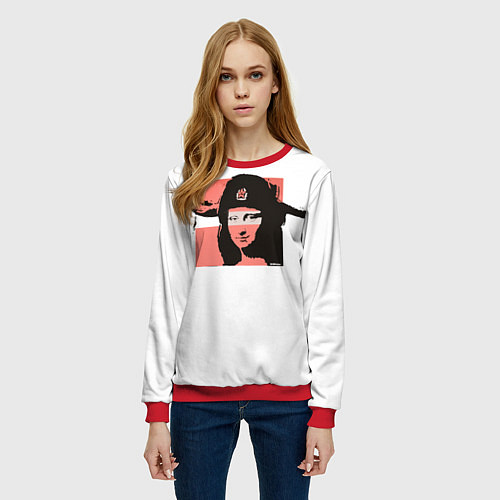 Женский свитшот Banksy девушка в шапке / 3D-Красный – фото 3