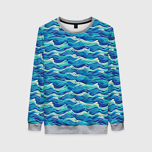 Женский свитшот Абстрактный волнистый узор в синих тонах / 3D-Меланж – фото 1