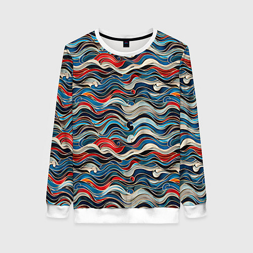 Женский свитшот Разноцветные абстрактные волны / 3D-Белый – фото 1