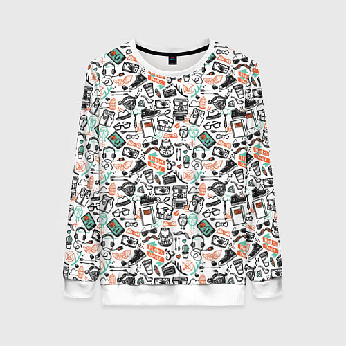 Женский свитшот Дудл хипстер / 3D-Белый – фото 1