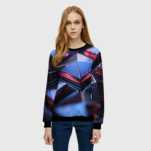 Женский свитшот Абстрактные фиолетовые плиты со свечением / 3D-Черный – фото 3