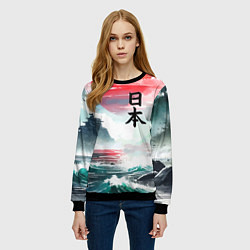 Свитшот женский Япония - страна восходящего солнца - акварель, цвет: 3D-черный — фото 2