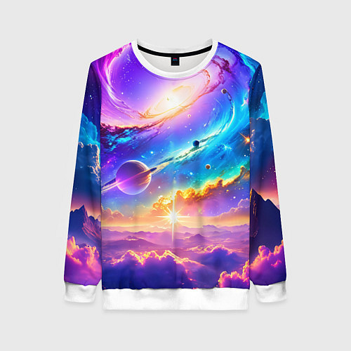 Женский свитшот Космос в неоновых тонах / 3D-Белый – фото 1