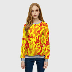 Свитшот женский Абстракция красный рисунок на желтом фоне, цвет: 3D-меланж — фото 2