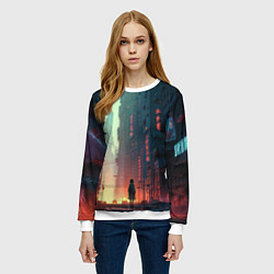 Свитшот женский Девушка на задворках в мире киберпанка, цвет: 3D-белый — фото 2