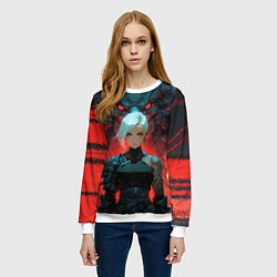 Свитшот женский Бойцовая красноглазая девушка, цвет: 3D-белый — фото 2