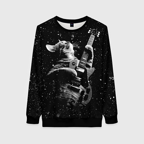 Женский свитшот Романтичный кот играет на гитаре / 3D-Черный – фото 1