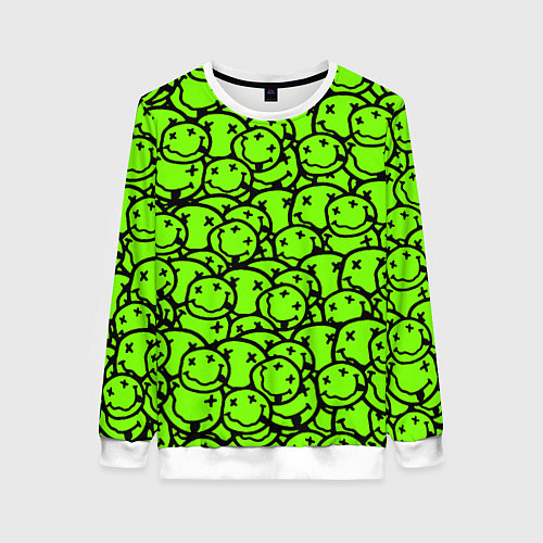 Женский свитшот Nirvana green logo smile / 3D-Белый – фото 1