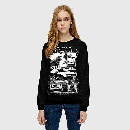 Женский свитшот Skyline GTR Godzilla / 3D-Черный – фото 3