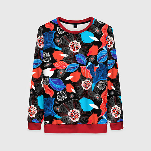Женский свитшот Разноцветный цветочный орнамент / 3D-Красный – фото 1