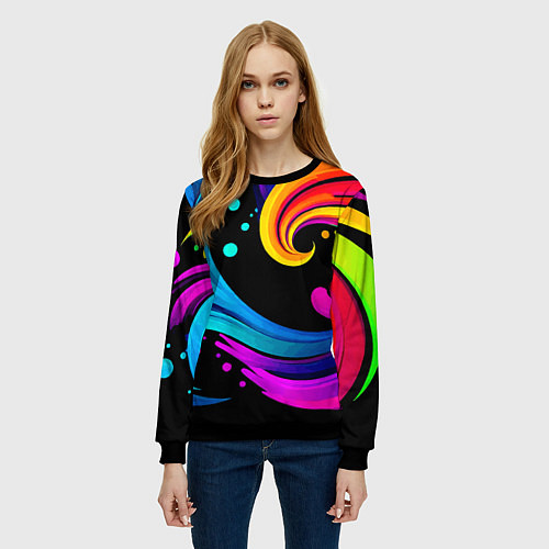 Женский свитшот Joy wave - ai art fantasy / 3D-Черный – фото 3