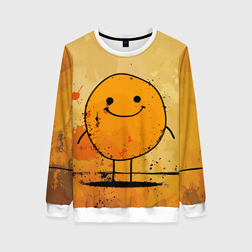 Женский свитшот Забавный колобок-смайлик на оранжевом / 3D-Белый – фото 1
