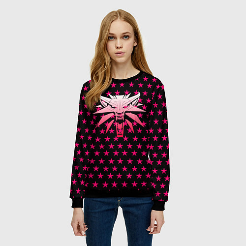 Женский свитшот Ведьмак звёзды паттерн / 3D-Черный – фото 3