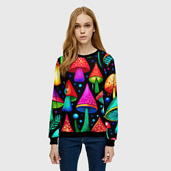 Свитшот женский Неоновые мухоморы в горошек, цвет: 3D-черный — фото 2