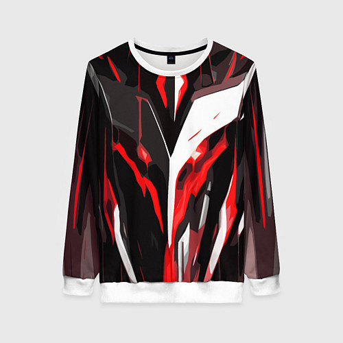 Женский свитшот Красно-белый абстрактный демонический шлем / 3D-Белый – фото 1