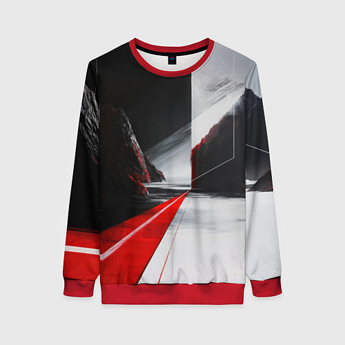 Женский свитшот Футуристичный пейзаж в стиле авангард / 3D-Красный – фото 1