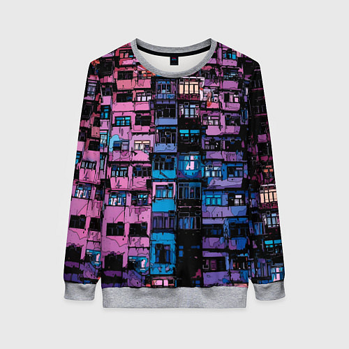 Женский свитшот Панельки мультяшные паттерн-текстура / 3D-Меланж – фото 1