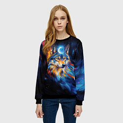 Свитшот женский Волк и луна - импрессионизм, цвет: 3D-черный — фото 2