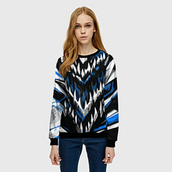 Свитшот женский Абстрактные бело-синие шипы, цвет: 3D-черный — фото 2