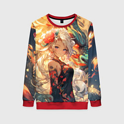 Женский свитшот Девушка аниме с драконом