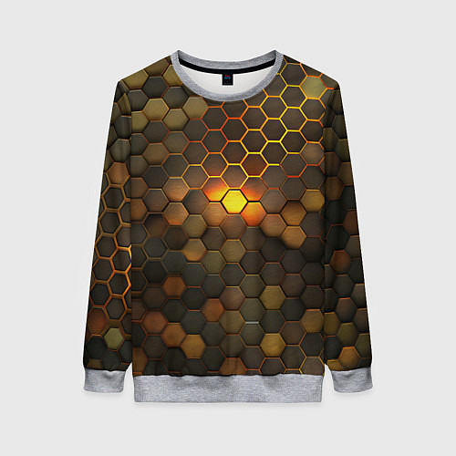 Женский свитшот Светящиеся коричневый соты - тепловая энергия / 3D-Меланж – фото 1