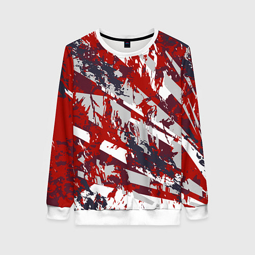 Женский свитшот Геометрическая абстракция линии на красном / 3D-Белый – фото 1