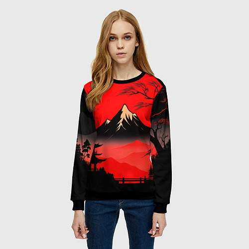 Женский свитшот Красный закат и горы / 3D-Черный – фото 3