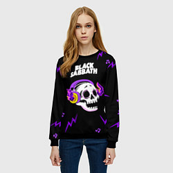 Свитшот женский Black Sabbath неоновый череп, цвет: 3D-черный — фото 2