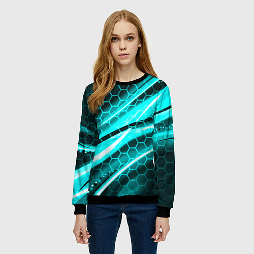 Женский свитшот Неоновая броня абстракция / 3D-Черный – фото 3