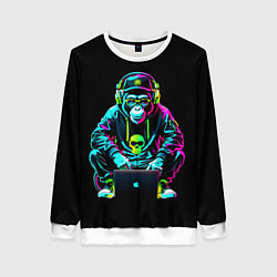 Свитшот женский Неоновая обезьяна хакер в хип хоп стиле, цвет: 3D-белый
