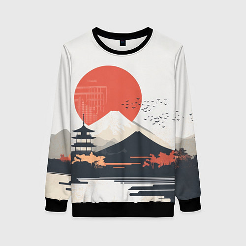 Женский свитшот Японский осенний пейзаж / 3D-Черный – фото 1