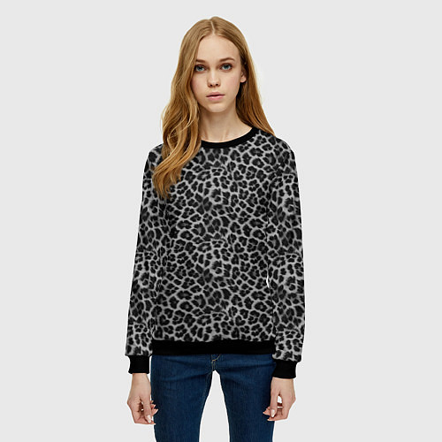 Женский свитшот Серо-черный узор леопардовой шкуры / 3D-Черный – фото 3