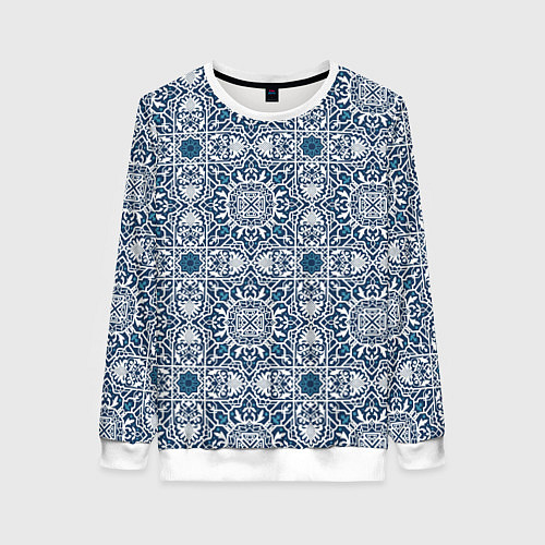 Женский свитшот Геометрический узор бело-синий / 3D-Белый – фото 1