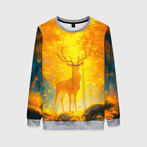 Женский свитшот Золотой олень в осеннем лесу / 3D-Меланж – фото 1