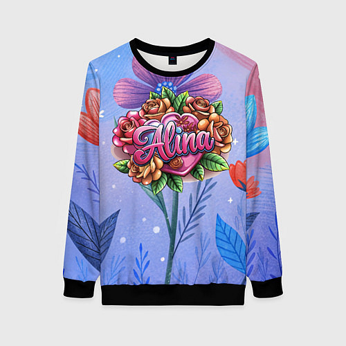 Женский свитшот Алина объемные розы / 3D-Черный – фото 1